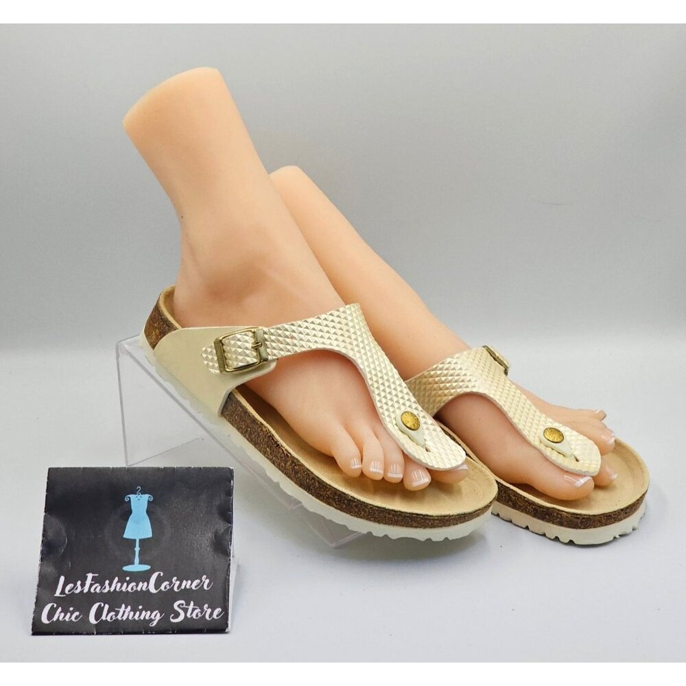 Papillio By Birkenstock Women's Gold Textured Thong Style Sandals Sz 7 (38) 2708 - Picture 4 of 16